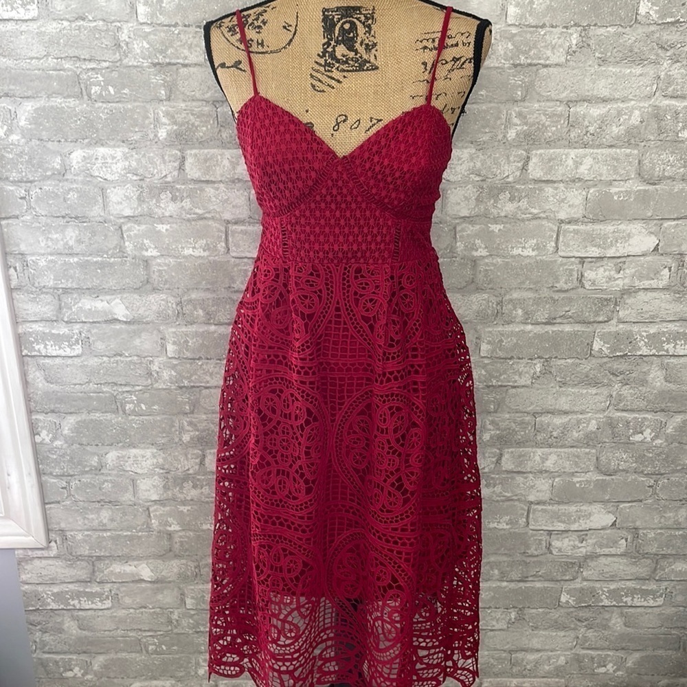 Lulus Real Life Dream Berry Red Lace Midi Dress - Picture 3 of 12